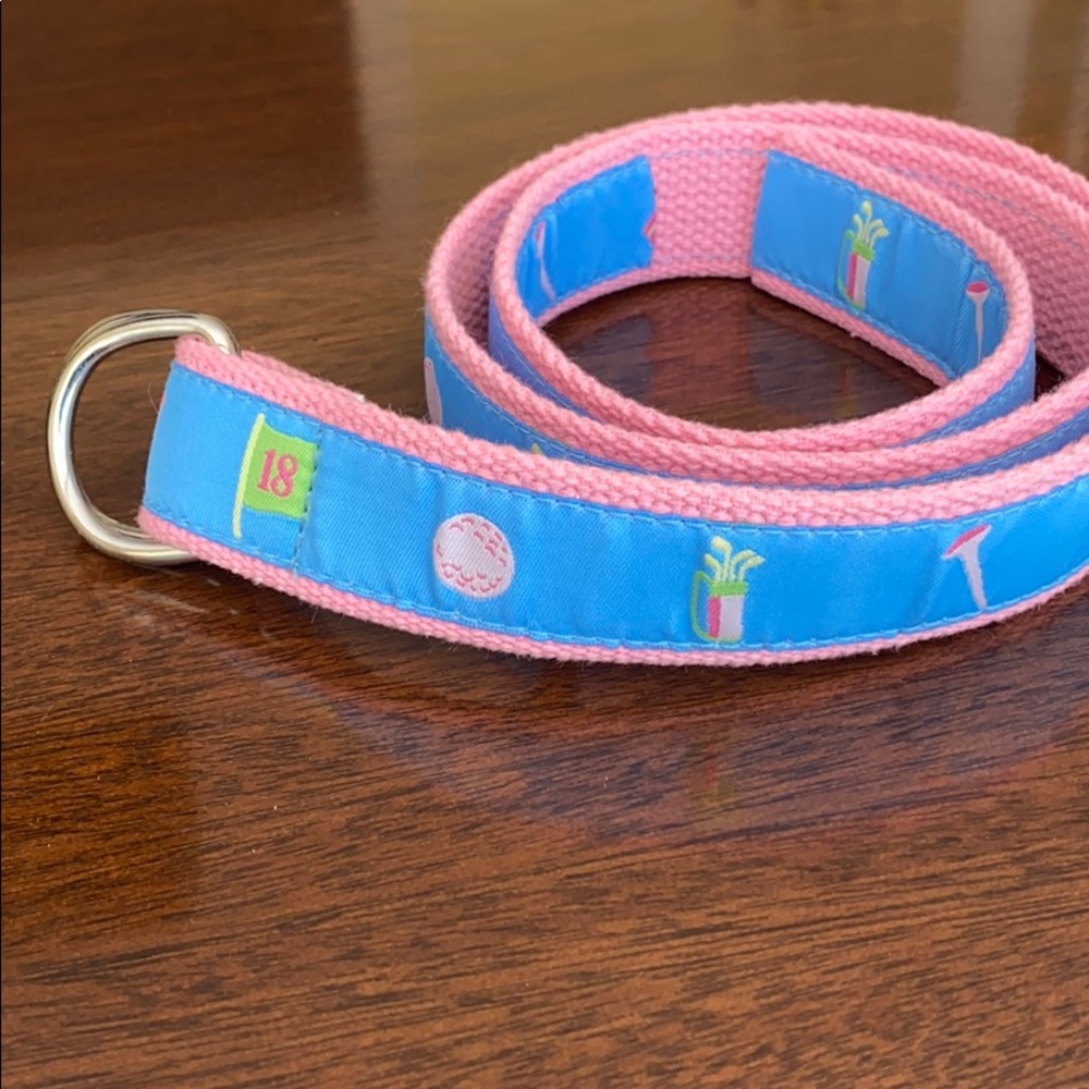 Blue and pink canvas golf motif belt